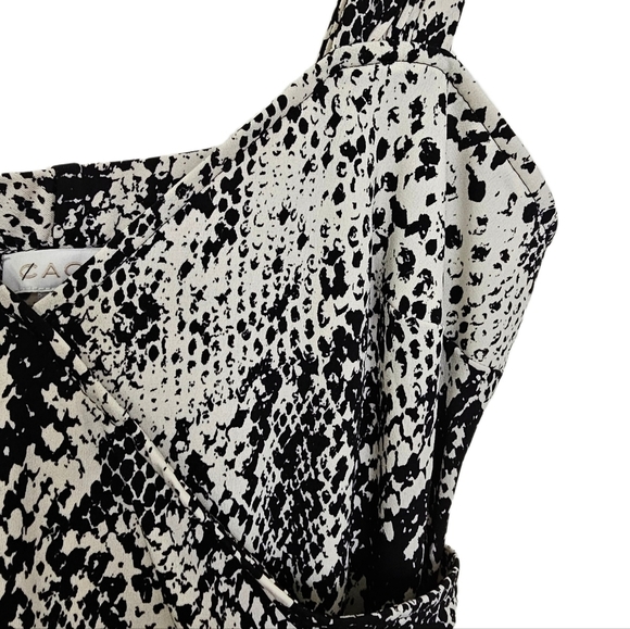 Cache Y2K snake animal print black & white v-neck wide strap wrap midi dress - Picture 3 of 14